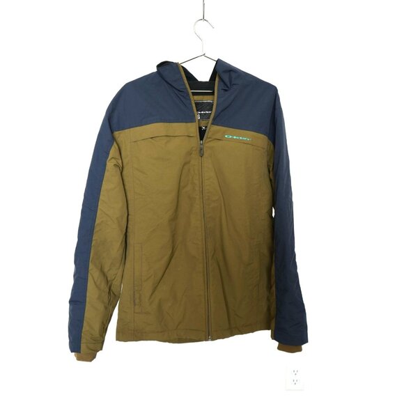 Oakley 100% Nylon Full Zip Windbreaker Jacket Navy Blue/Brown Large Men's